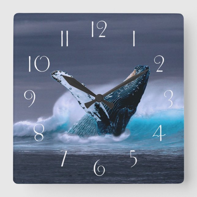 Stunning humpback whale square wall clock (Front)