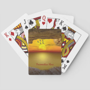 Stunning Illustration of Ocean Cove Sunset & Birds Playing Cards