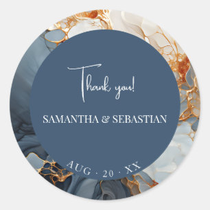 Stunning Indigo Blue and Gold Abstract Classic Round Sticker