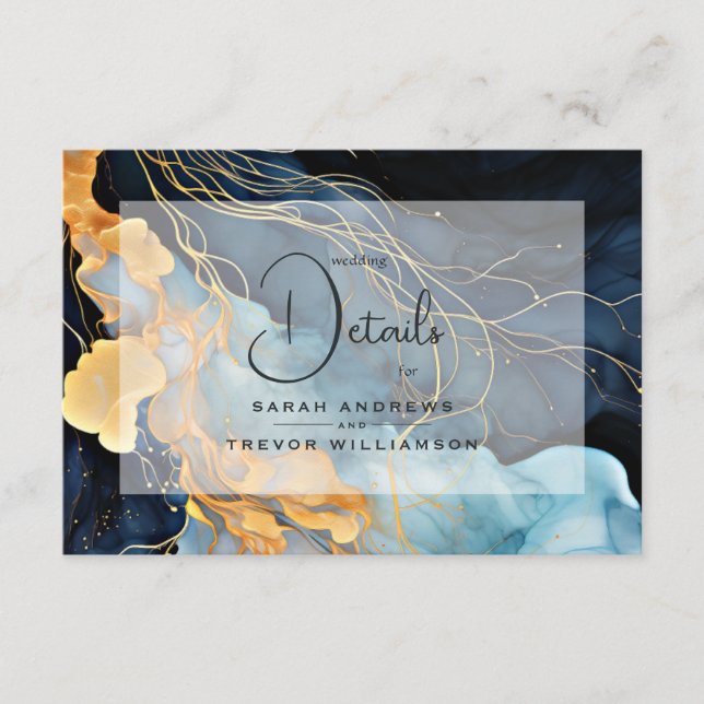 Stunning Indigo Blue and Gold Abstract Enclosure Card (Front)