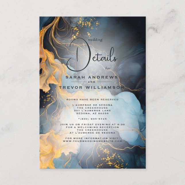 Stunning Indigo Blue and Gold Abstract Enclosure Card (Front)