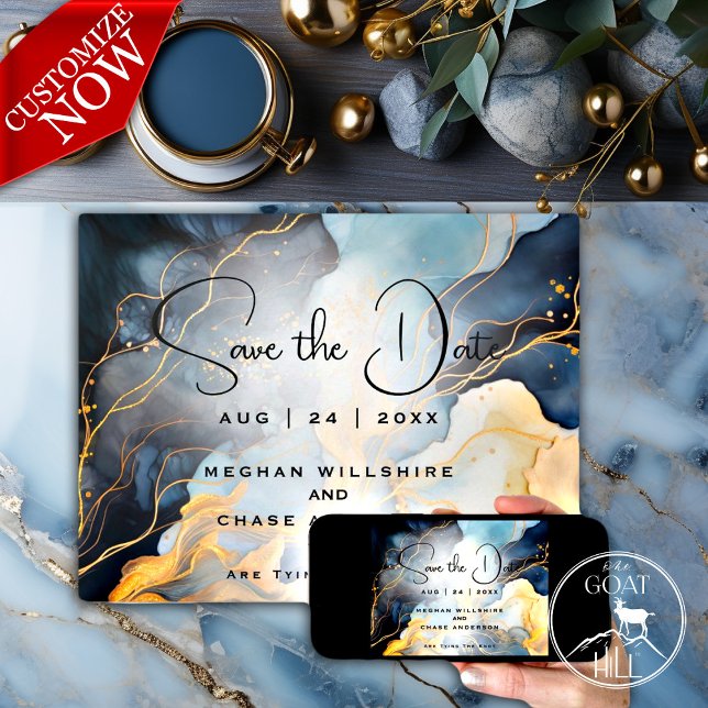 Stunning Indigo Blue and Gold Abstract Invitation (Easy to Customize Template )