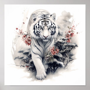 Stunning Japanese style art white tiger print