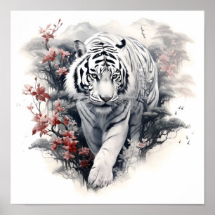 Stunning Japanese style art white tiger print