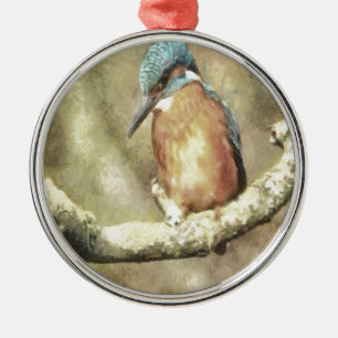 Stunning Kingfisher In Watercolor Metal Ornament