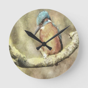 Stunning Kingfisher In Watercolor Round Clock