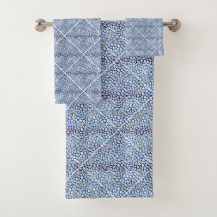 STUNNING LEOPARD BLUE WHITE TOWEL SET
