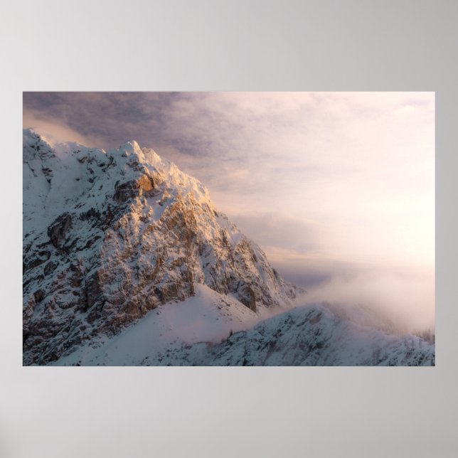 Stunning light and fog on mountain poster (Front)