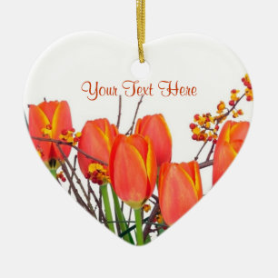 Stunning Light Orange Tulip Arrangement Design Ceramic Ornament