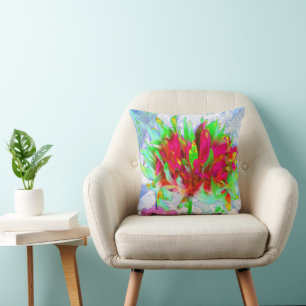 Stunning Lime Green and Red Cactus Dahlia Throw Pillow