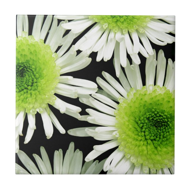 Stunning lime green dahlia print tile (Front)