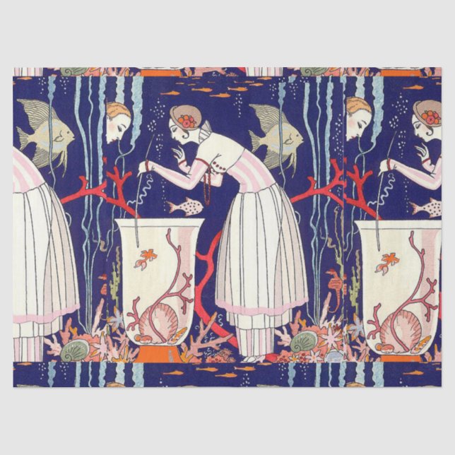 STUNNING LITTLE FISH ,ART DECO BEAUTY FASHION TISSUE PAPER (Front)