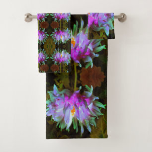 Stunning Magenta and Lime Green Cactus Dahlia Bath Towel Set