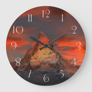 Stunning matterhorn red sky landscape large clock