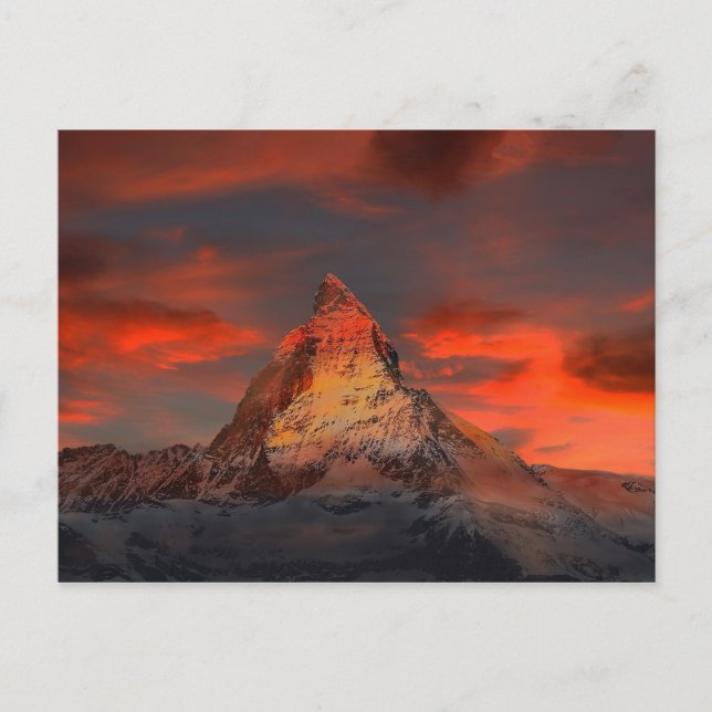 Stunning matterhorn red sky landscape postcard (Front)