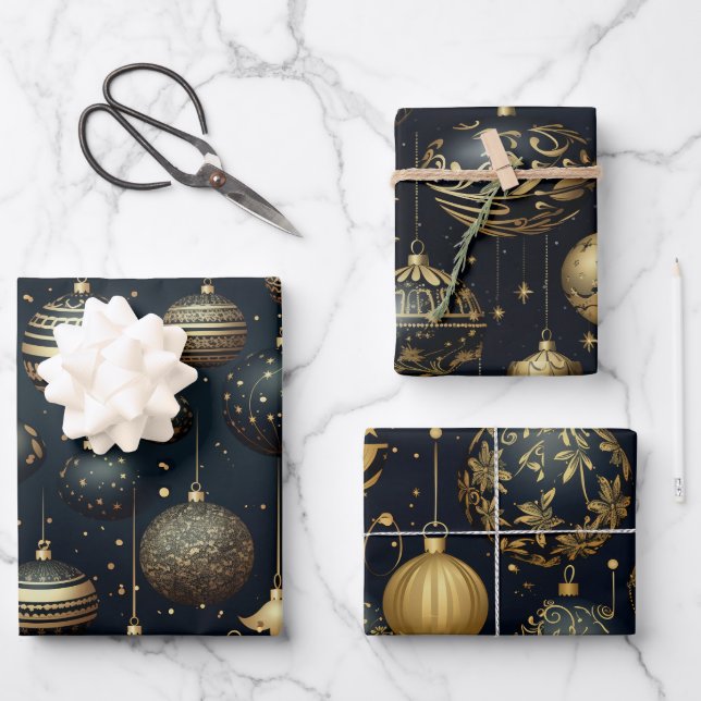 Stunning Midnight Sparkle Ornamental Christmas Wrapping Paper Sheet (Front)