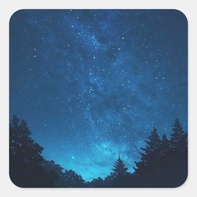 Stunning Milky Way Galaxy Over Pine Forest Square Sticker (Front)