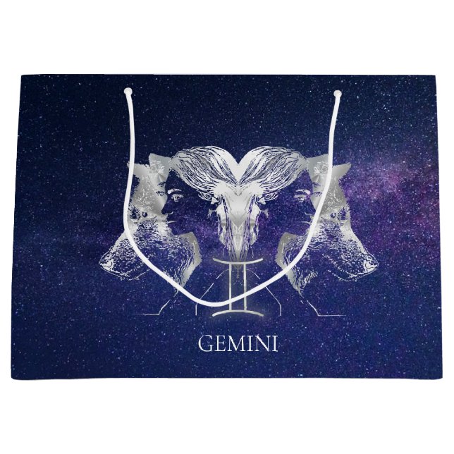 Stunning Milky Way Sky Gemini Zodiac Sign Large Gift Bag (Front)