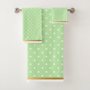 STUNNING MINT GREEN  GOLD SPOT BATHROOM TOWEL SET