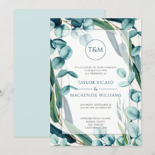 Stunning Modern Monogram Eucalyptus Wedding Invitation