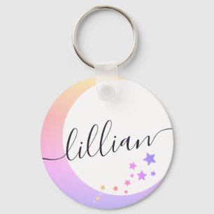 Stunning Moon and Stars White Rainbow Ombre Name Keychain