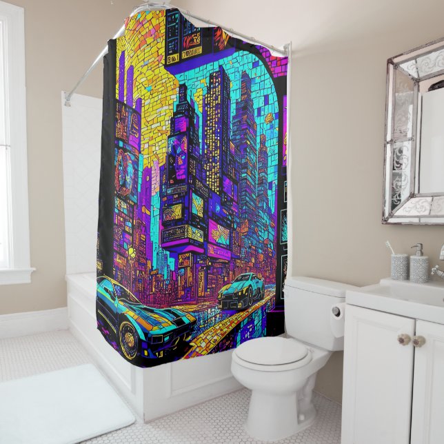 Stunning Mosaic Stained Glass Neon Cyberpunk City (In Situ)