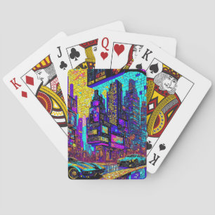 Stunning Mosaic Stained Glass Neon Cyberpunk City Playing Cards