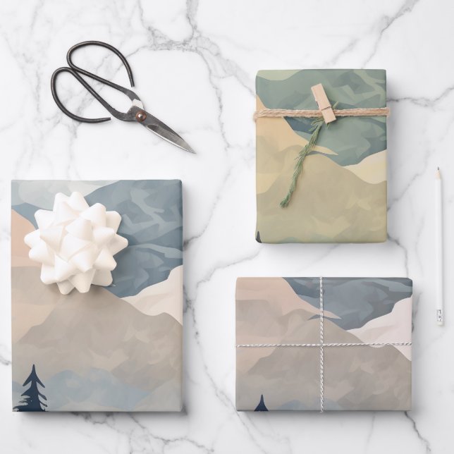 Stunning Mountain Tree Sunset Pattern, Poster Art Wrapping Paper Sheet (Front)