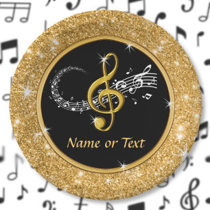 Stunning Music Note Paper Plates, Black and Gold Plate