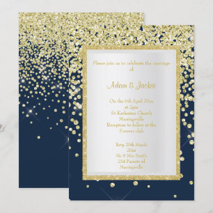 STUNNING NAVY GOLD SPARKLE WEDDING CUSTOM INVITATION
