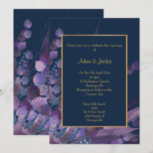 STUNNING NAVY PURPLE EUCALYPTUS WEDDING CUSTOM  INVITATION
