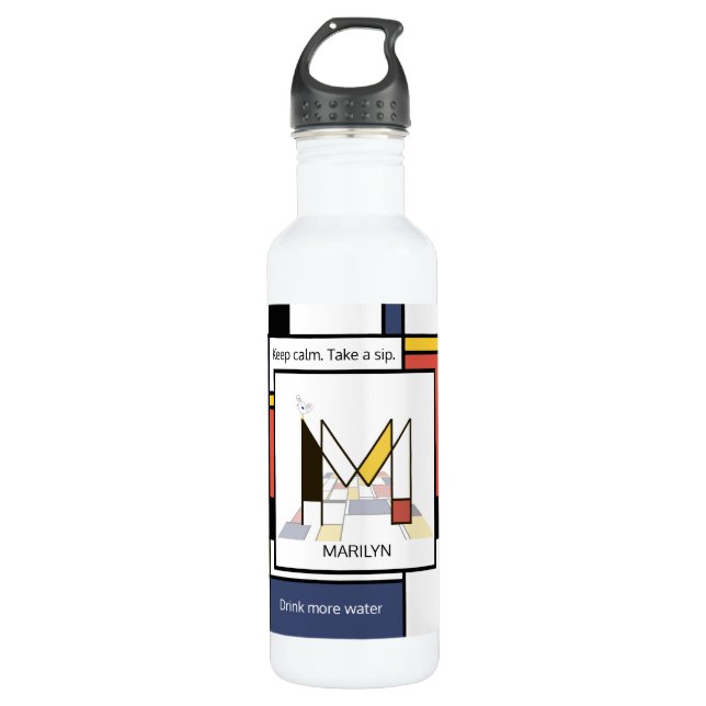 Stunning Neoplasticism Art Monogram. Letter M 710 Ml Water Bottle (Front)