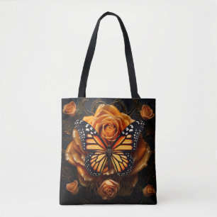 Stunning orange Monarch butterfly with roses  Tote Bag