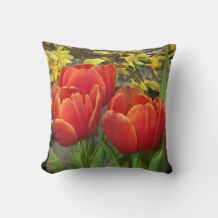 Stunning Orange Red Tulips Throw Pillow