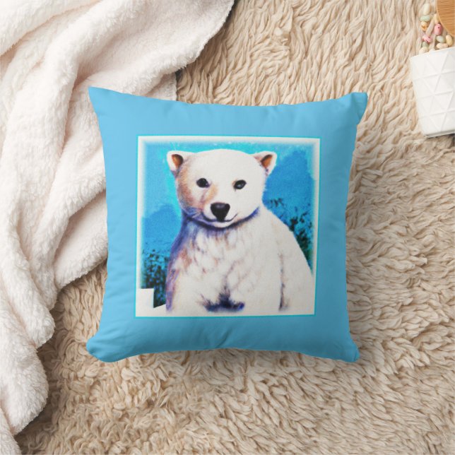Stunning Painting of a Polar Bear Cub. Buy Now Throw Pillow (Blanket)