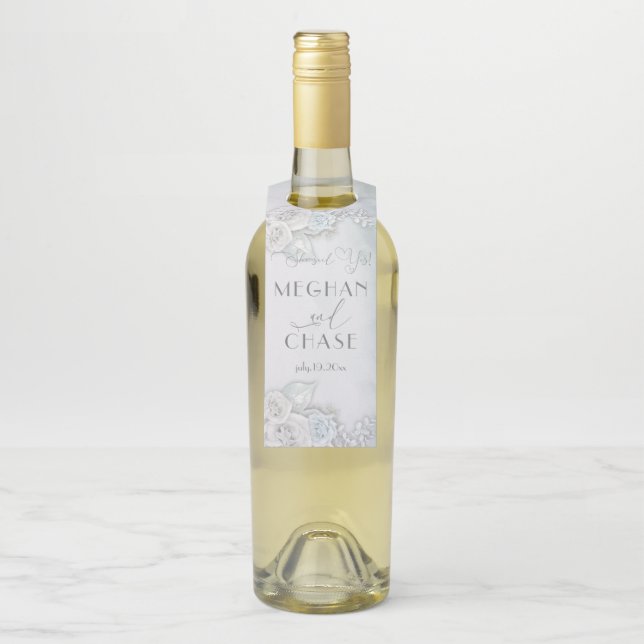 Stunning Pale Blue and White Roses Bottle Tag (On Bottle)