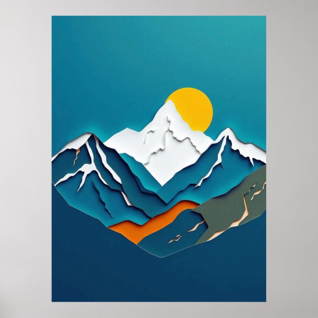 Stunning Paper-Cut Mountain Landscape with Vibrant Poster (Front)