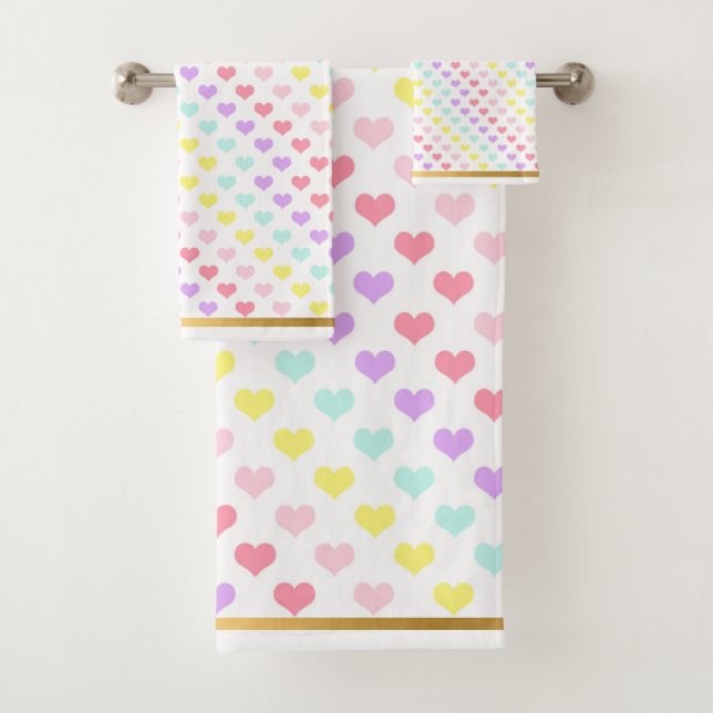 STUNNING PASTEL HEART BATHROOM TOWEL SET (Insitu)