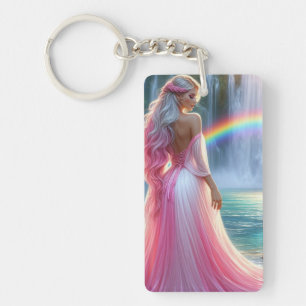 Stunning Pastel pink lady & Rainbow Keychain