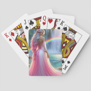 Stunning Pastel pink lady & Rainbow Playing Cards