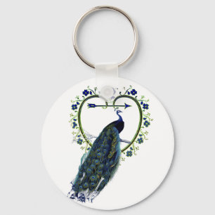 Stunning Peacock and ornate heart flower frame Keychain