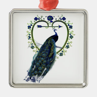 Stunning Peacock and ornate heart flower frame Metal Ornament