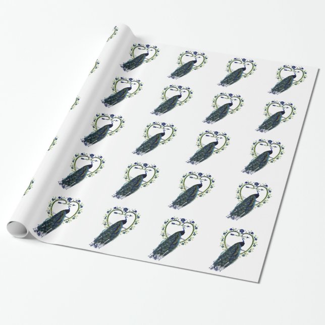 Stunning Peacock and ornate heart flower frame Wrapping Paper (Unrolled)
