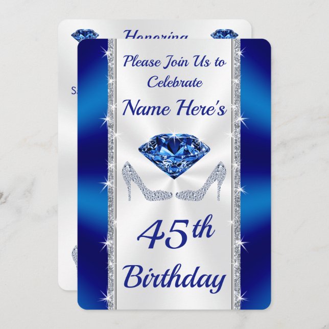 Stunning Personalized, 45th Birthday Invitations,  Invitation (Front/Back)