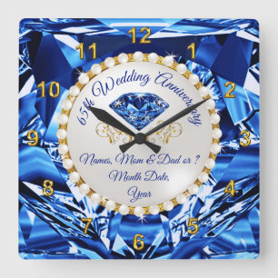 Stunning Personalized, 65th Anniversary Gift, 65th Square Wall Clock