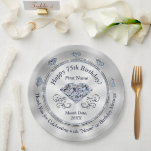 Stunning Personalized, 75th Birthday Plates