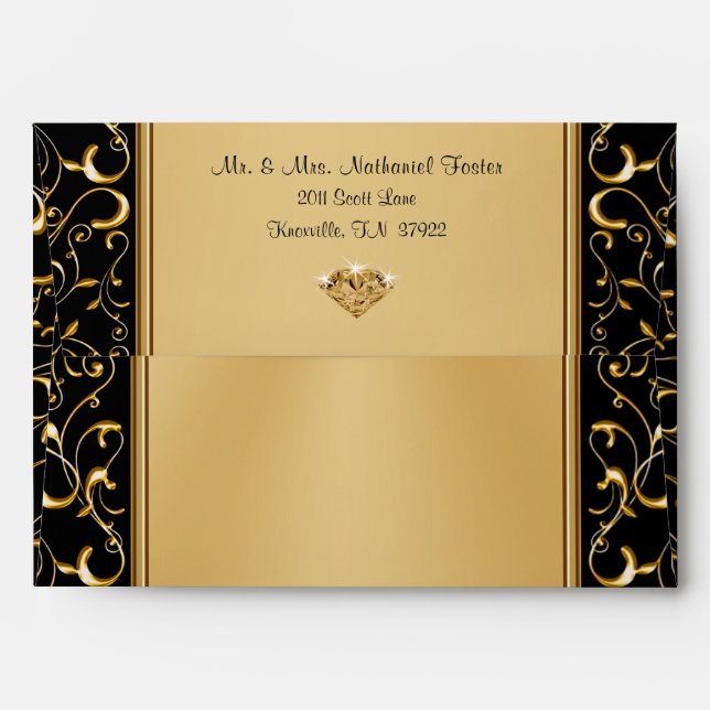 Stunning Personalized Black and Gold Envelopes (Back (Top Flap))