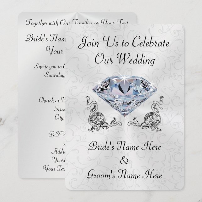 Stunning Personalized Diamond Wedding Invitations (Front/Back)