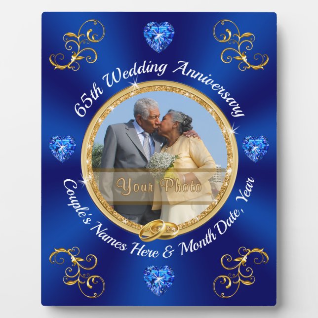 Stunning Personalized, Gifts for 65th Anniversary Plaque (Front)