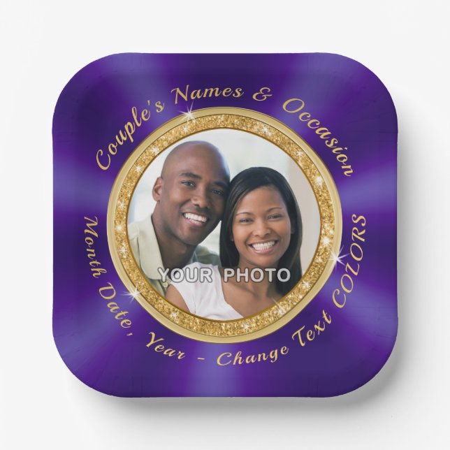 Stunning PHOTO, Personalized Wedding Paper Plates (Front)